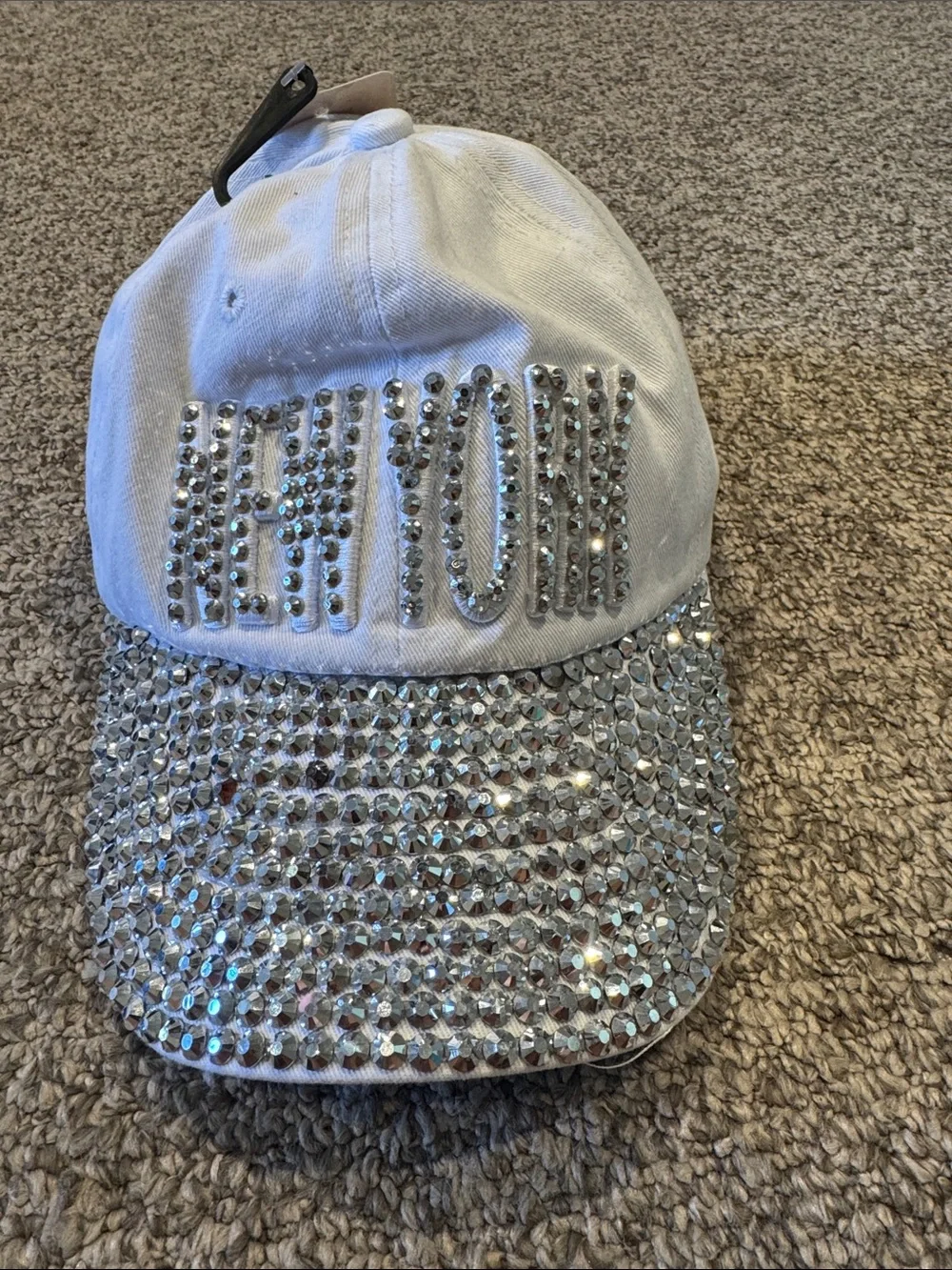 Women White Crystal-Embellished 'Shine' Baseball Cap